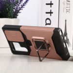 For Samsung Galaxy S22 Ultra 5G Sliding Camera Cover Design PC + TPU Shockproof Phone Case with Ring Holder & Card Slot(Rose Gold)