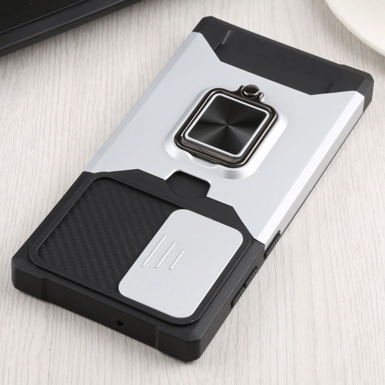 For Samsung Galaxy S22 Ultra 5G Sliding Camera Cover Design PC + TPU Shockproof Phone Case with Ring Holder & Card Slot(Silver)