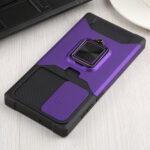 For Samsung Galaxy S22 Ultra 5G Sliding Camera Cover Design PC + TPU Shockproof Phone Case with Ring Holder & Card Slot(Purple)