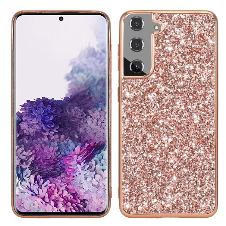 For Samsung Galaxy S22 Ultra 5G Glitter Powder Shockproof TPU Protective Phone Case(Rose Gold)