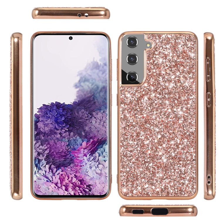 For Samsung Galaxy S22 Ultra 5G Glitter Powder Shockproof TPU Protective Phone Case(Rose Gold)