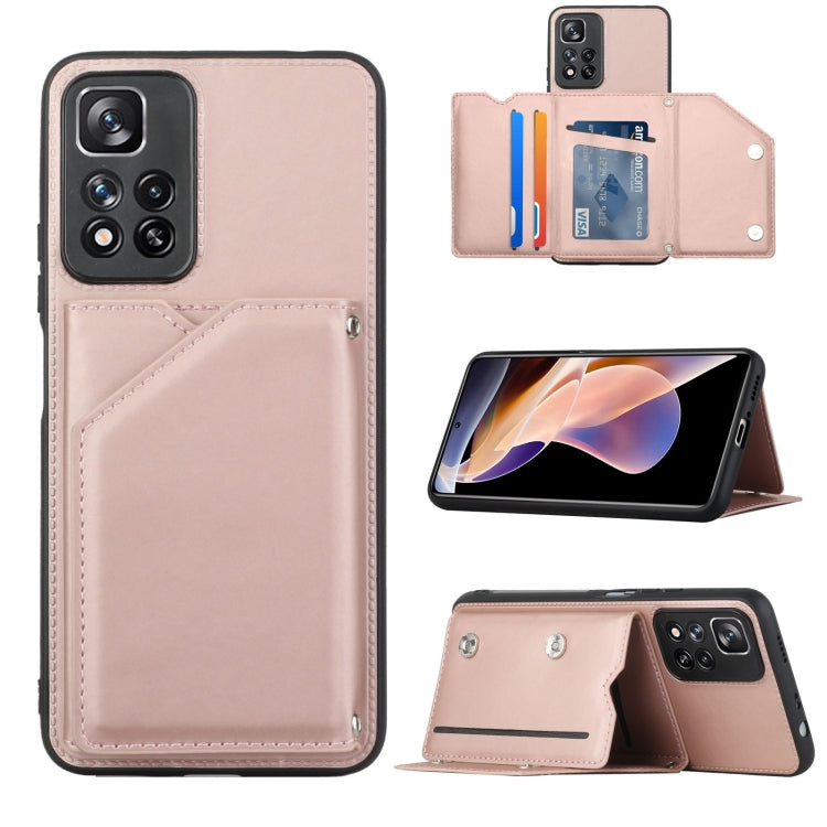 For Xiaomi Redmi Note 11 Pro Skin Feel PU + TPU + PC Phone Case with Card Slots(Rose Gold)