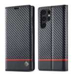 For Samsung Galaxy S22 Ultra 5G LC.IMEEKE Carbon Fiber Horizontal Flip Leather Phone Case(Horizontal Black)