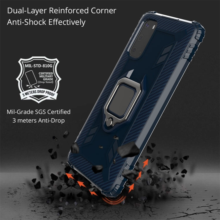 For Galaxy S20 Carbon Fiber Protective Case with 360 Degree Rotating Ring Holder(Blue)