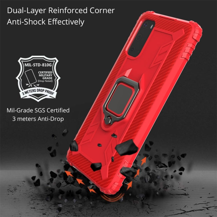 For Galaxy S20 Carbon Fiber Protective Case with 360 Degree Rotating Ring Holder(Red)