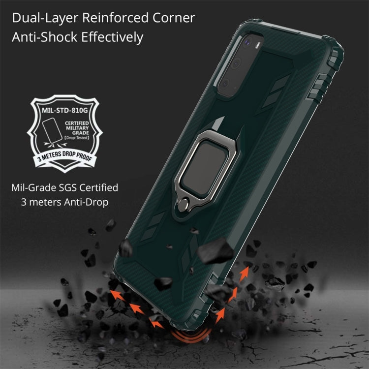 For Galaxy S20 Carbon Fiber Protective Case with 360 Degree Rotating Ring Holder(Green)