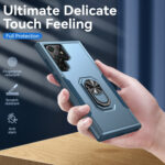 For Samsung Galaxy S22 Ultra 5G Pioneer Armor Heavy Duty PC + TPU Holder Phone Case(Blue)