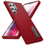 For Samsung Galaxy S22 Ultra 5G 3 in 1 Rugged Holder Phone Case(Red+Black)