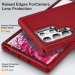 For Samsung Galaxy S22 Ultra 5G 3 in 1 Rugged Holder Phone Case(Red+Black)