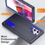 For Samsung Galaxy S22 Ultra 5G 3 in 1 Rugged Holder Phone Case(Dark Blue+Sapphire Blue)