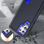 For Samsung Galaxy S22 Ultra 5G 3 in 1 Rugged Holder Phone Case(Dark Blue+Sapphire Blue)