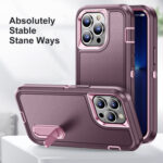 For iPhone 11 Pro 3 in 1 Rugged Holder Phone Case (Purple + Pink)