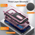 For iPhone 11 Pro 3 in 1 Rugged Holder Phone Case (Purple + Pink)