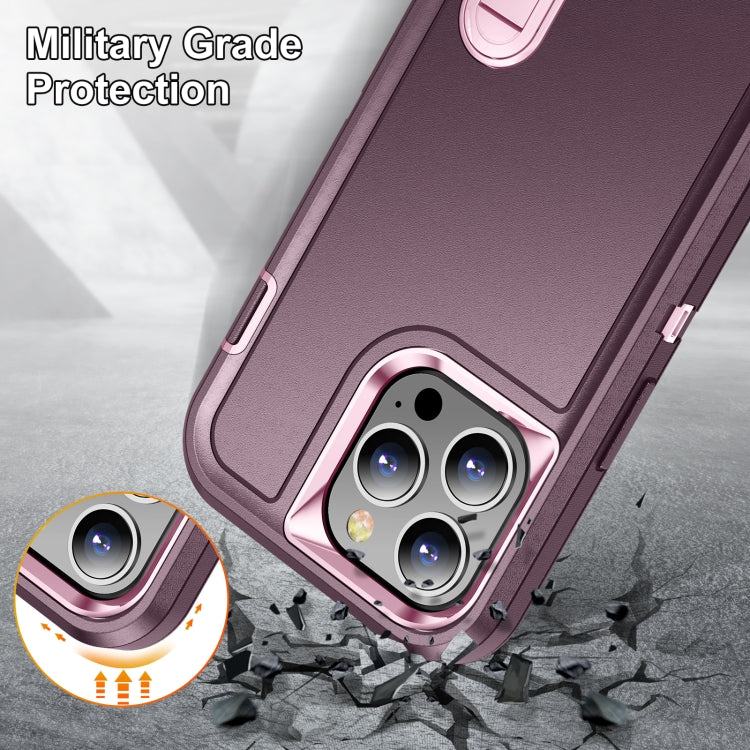 For iPhone 11 Pro 3 in 1 Rugged Holder Phone Case (Purple + Pink)