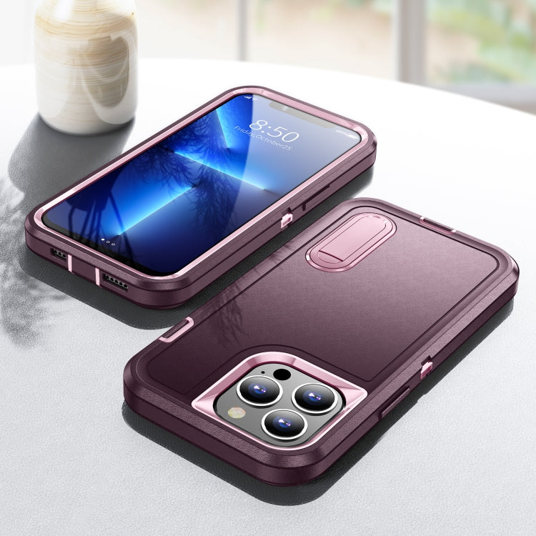 For iPhone 11 Pro 3 in 1 Rugged Holder Phone Case (Purple + Pink)