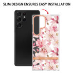 For Samsung Galaxy S22 Ultra Flowers and Plants Series IMD TPU Phone Case(Pink Gardenia)