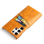 For Samsung Galaxy S22 Ultra 5G Fierre Shann Retro Oil Wax Texture PU Leather Phone Case with Card Slots(Yellow)