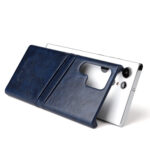 For Samsung Galaxy S22 Ultra 5G Fierre Shann Retro Oil Wax Texture PU Leather Phone Case with Card Slots(Blue)