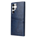 For Samsung Galaxy S22 Ultra 5G Fierre Shann Retro Oil Wax Texture PU Leather Phone Case with Card Slots(Blue)