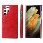 For Samsung Galaxy S22 Ultra 5G Fierre Shann Retro Oil Wax Texture PU Leather Phone Case with Card Slots(Red)