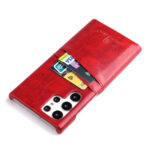 For Samsung Galaxy S22 Ultra 5G Fierre Shann Retro Oil Wax Texture PU Leather Phone Case with Card Slots(Red)