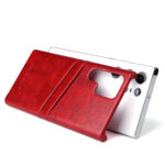 For Samsung Galaxy S22 Ultra 5G Fierre Shann Retro Oil Wax Texture PU Leather Phone Case with Card Slots(Red)