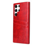 For Samsung Galaxy S22 Ultra 5G Fierre Shann Retro Oil Wax Texture PU Leather Phone Case with Card Slots(Red)