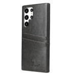 For Samsung Galaxy S22 Ultra 5G Fierre Shann Retro Oil Wax Texture PU Leather Phone Case with Card Slots(Black)