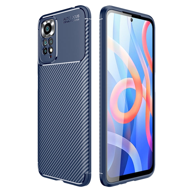 For Xiaomi Redmi Note 11 Overseas Version Carbon Fiber Texture Shockproof TPU Phone Case(Blue)