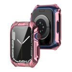 Rhombus Belt Drill + Tempered Film Integrated Case For Apple Watch Series 8 / 7 41mm(Pink)