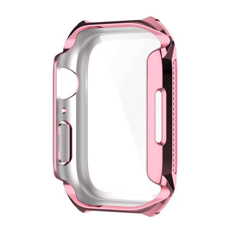 Rhombus Belt Drill + Tempered Film Integrated Case For Apple Watch Series 8 / 7 41mm(Pink)