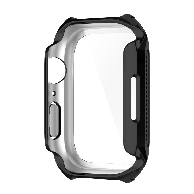 Rhombus Belt Drill + Tempered Film Integrated Case For Apple Watch Series 8 / 7 41mm(Black)