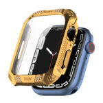 Rhombus Belt Drill + Tempered Film Integrated Case For Apple Watch Series 8 / 7 41mm(Gold)