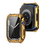 Rhombus Belt Drill + Tempered Film Integrated Case For Apple Watch Series 8 / 7 41mm(Gold)