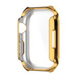 Rhombus Belt Drill + Tempered Film Integrated Case For Apple Watch Series 8 / 7 41mm(Gold)