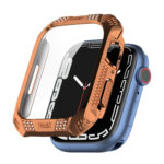 Rhombus Belt Drill + Tempered Film Integrated Case For Apple Watch Series 8 / 7 41mm(Rose Gold)