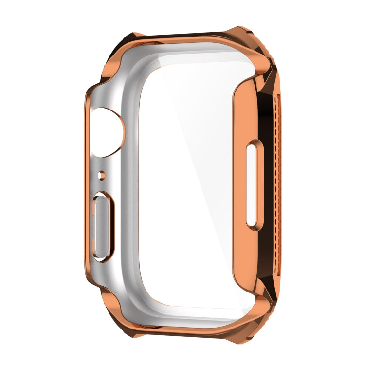 Rhombus Belt Drill + Tempered Film Integrated Case For Apple Watch Series 8 / 7 41mm(Rose Gold)