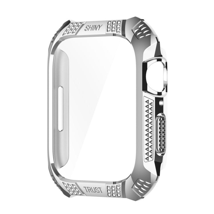 Rhombus Belt Drill + Tempered Film Integrated Case For Apple Watch Series 8 / 7 41mm(Silver)