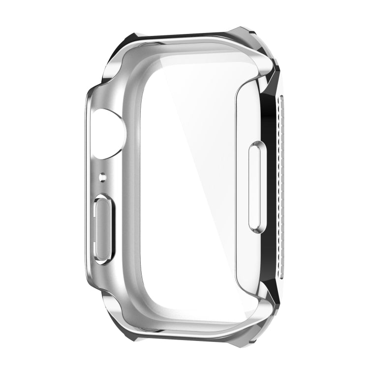 Rhombus Belt Drill + Tempered Film Integrated Case For Apple Watch Series 8 / 7 41mm(Silver)