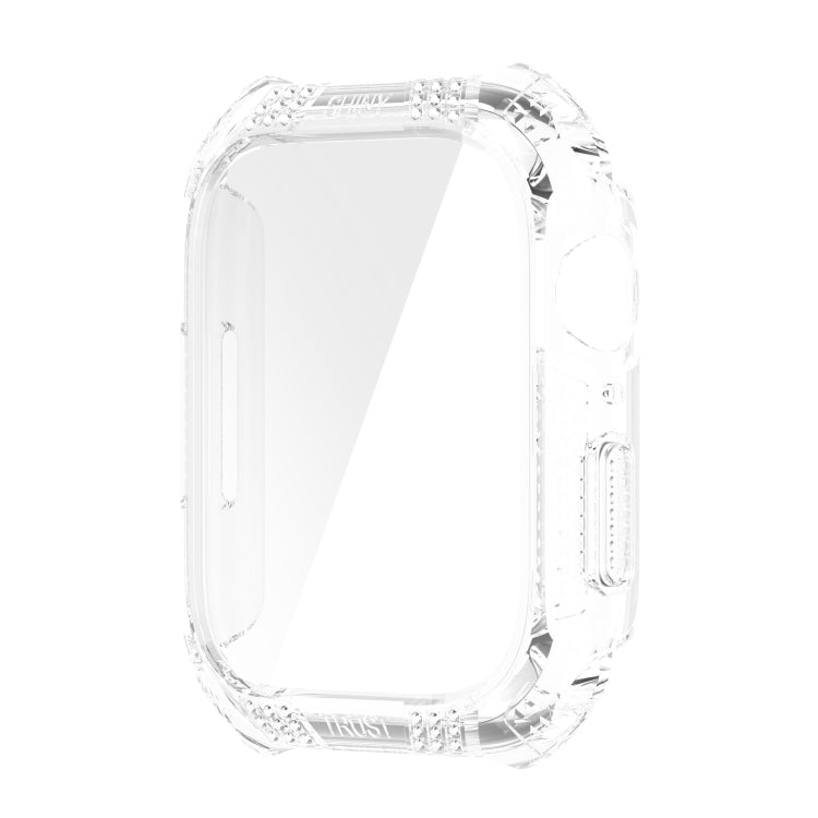 Rhombus Belt Drill + Tempered Film Integrated Case For Apple Watch Series 8 / 7 41mm(Transparent White)