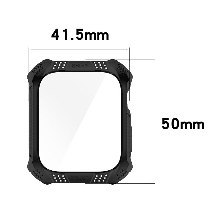 Rhombus Belt Drill + Tempered Film Integrated Case For Apple Watch Series 8 / 7 45mm(Pink)