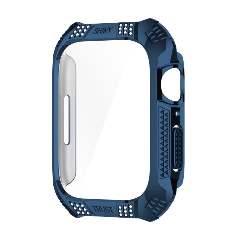 Rhombus Belt Drill + Tempered Film Integrated Case For Apple Watch Series 8 / 7 45mm(Midnight Blue)