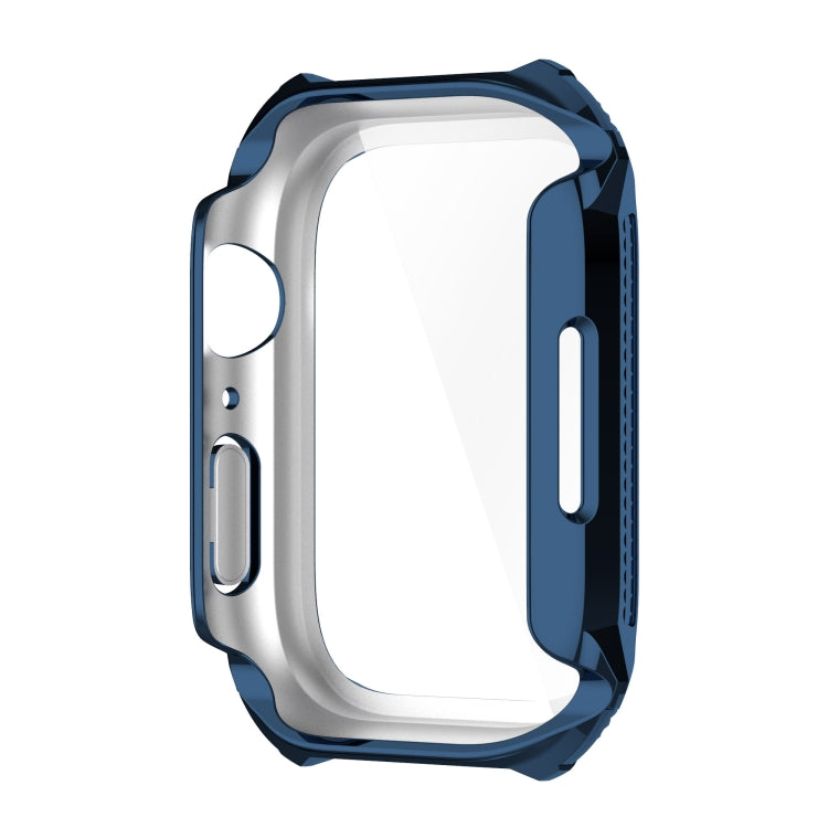 Rhombus Belt Drill + Tempered Film Integrated Case For Apple Watch Series 8 / 7 45mm(Midnight Blue)