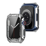 Rhombus Belt Drill + Tempered Film Integrated Case For Apple Watch Series 8 / 7 45mm(Silver)