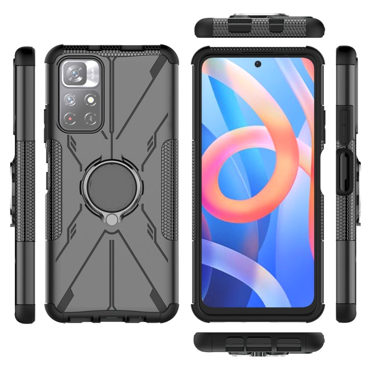 For Xiaomi Redmi Note 11 5G China Version Armor Bear Shockproof PC + TPU Phone Case with Ring Holder(Black)