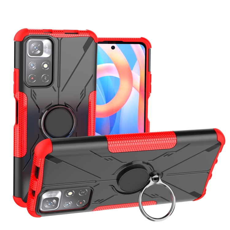 For Xiaomi Redmi Note 11 5G China Version Armor Bear Shockproof PC + TPU Phone Case with Ring Holder(Red)