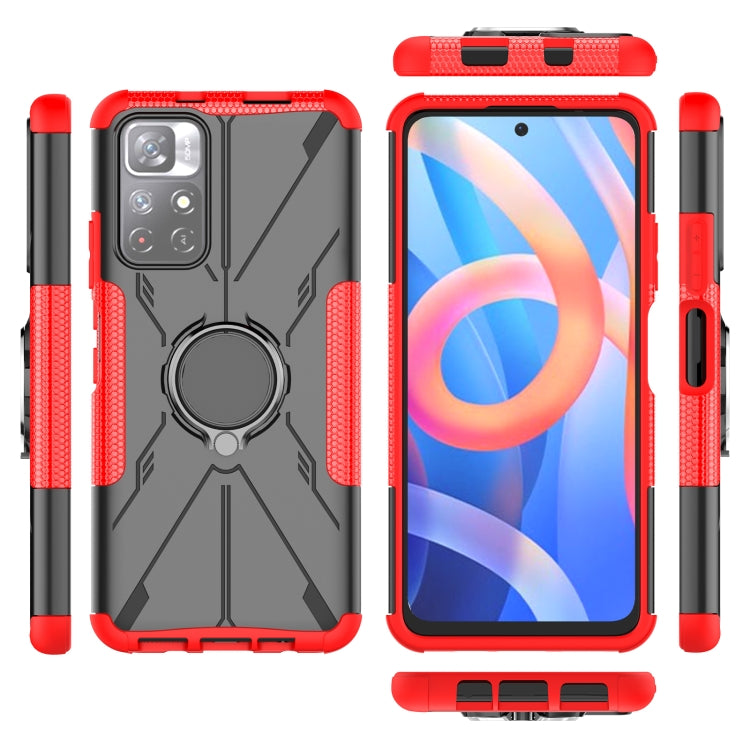 For Xiaomi Redmi Note 11 5G China Version Armor Bear Shockproof PC + TPU Phone Case with Ring Holder(Red)