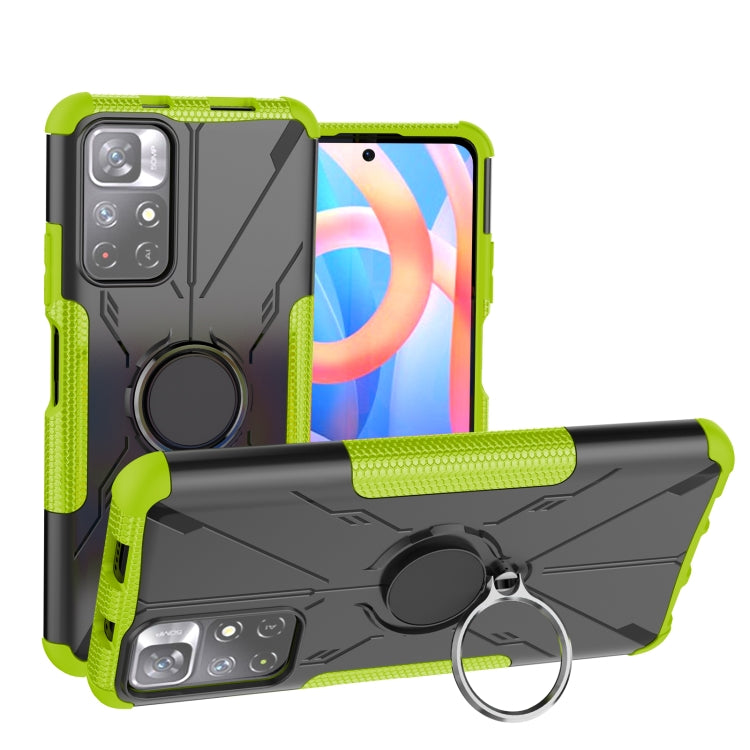 For Xiaomi Redmi Note 11 5G China Version Armor Bear Shockproof PC + TPU Phone Case with Ring Holder(Green)