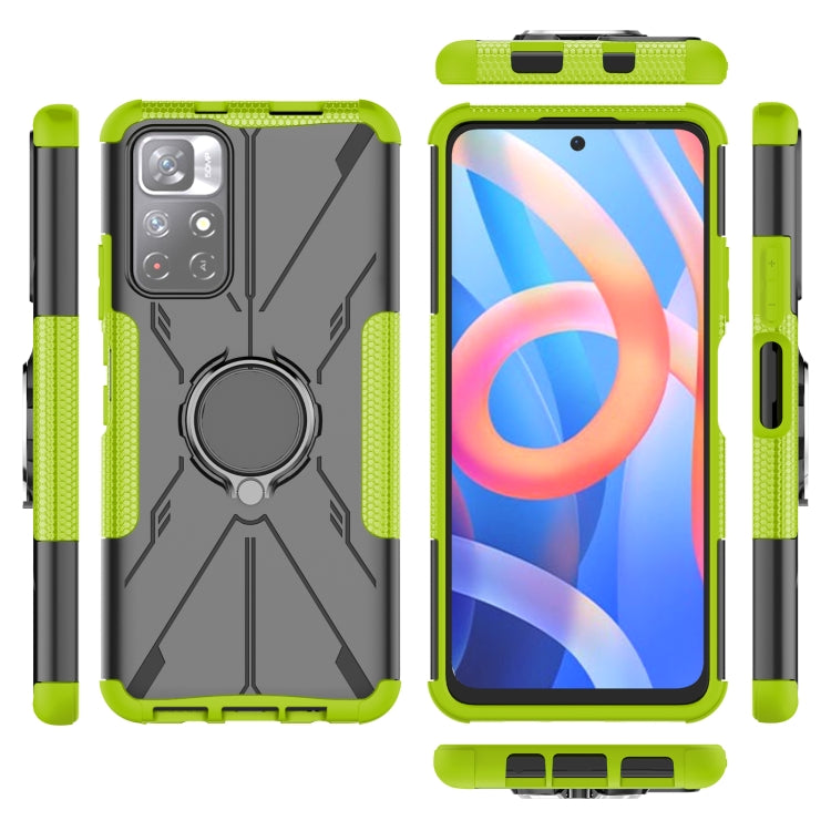 For Xiaomi Redmi Note 11 5G China Version Armor Bear Shockproof PC + TPU Phone Case with Ring Holder(Green)