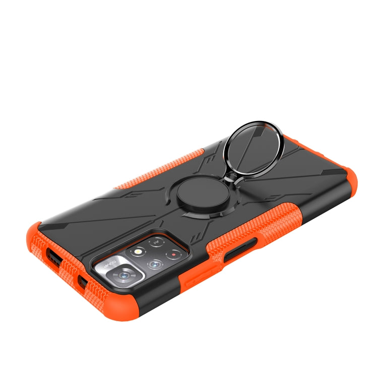 For Xiaomi Redmi Note 11 5G China Version Armor Bear Shockproof PC + TPU Phone Case with Ring Holder(Orange)